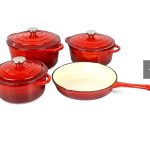 7 Piece Cast Iron Dutch Oven Cookware Set – Red