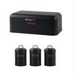 Breadbin-Steel Design with 3 Piece Matching Canister Set-Black