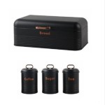 Breadbin-Steel Design with 3 Piece Matching Canister Set-Black