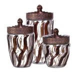Canister Set Wave Design Bronze Glass Storage Jars – 3 Piece