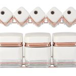 Square Glass Storage Canister Set and Matching Spice Bottles with Rose Gold Stand 8 Piece-Cream