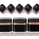 Square Glass Storage Canister Set and Matching Spice Bottles with Rose Gold Stand 8 Piece-Gloss Black