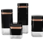 Square Glass Storage Canister Set Gloss Black – 4 Piece