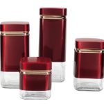 Square Glass Storage Canister Set Metallic Red – 4 Piece
