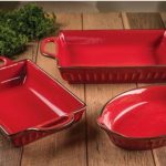 Fluted Oven Proof Bakeware Set Red – 3 Piece