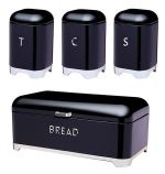Breadbin Retro Design with 3 Piece Matching Canister Set-red - Image 3