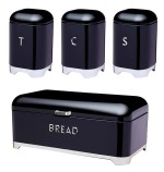 Breadbin Retro Design with 3 Piece Matching Canister Set-red - Image 3