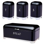 Breadbin Retro Design with 3 Piece Matching Canister Set-black