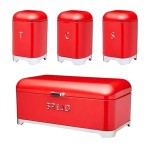 Breadbin Retro Design with 3 Piece Matching Canister Set-red