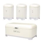 Breadbin Retro Design with 3 Piece Matching Canister Set-Cream