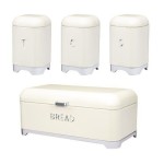 Breadbin Retro Design with 3 Piece Matching Canister Set-Cream