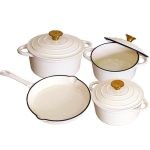 Cast Iron 7 Piece Cookware Set – Cream White and Gold Collection