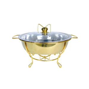 Chafing Dish Round Glass Lid Wire Design Gold – 6 Litre